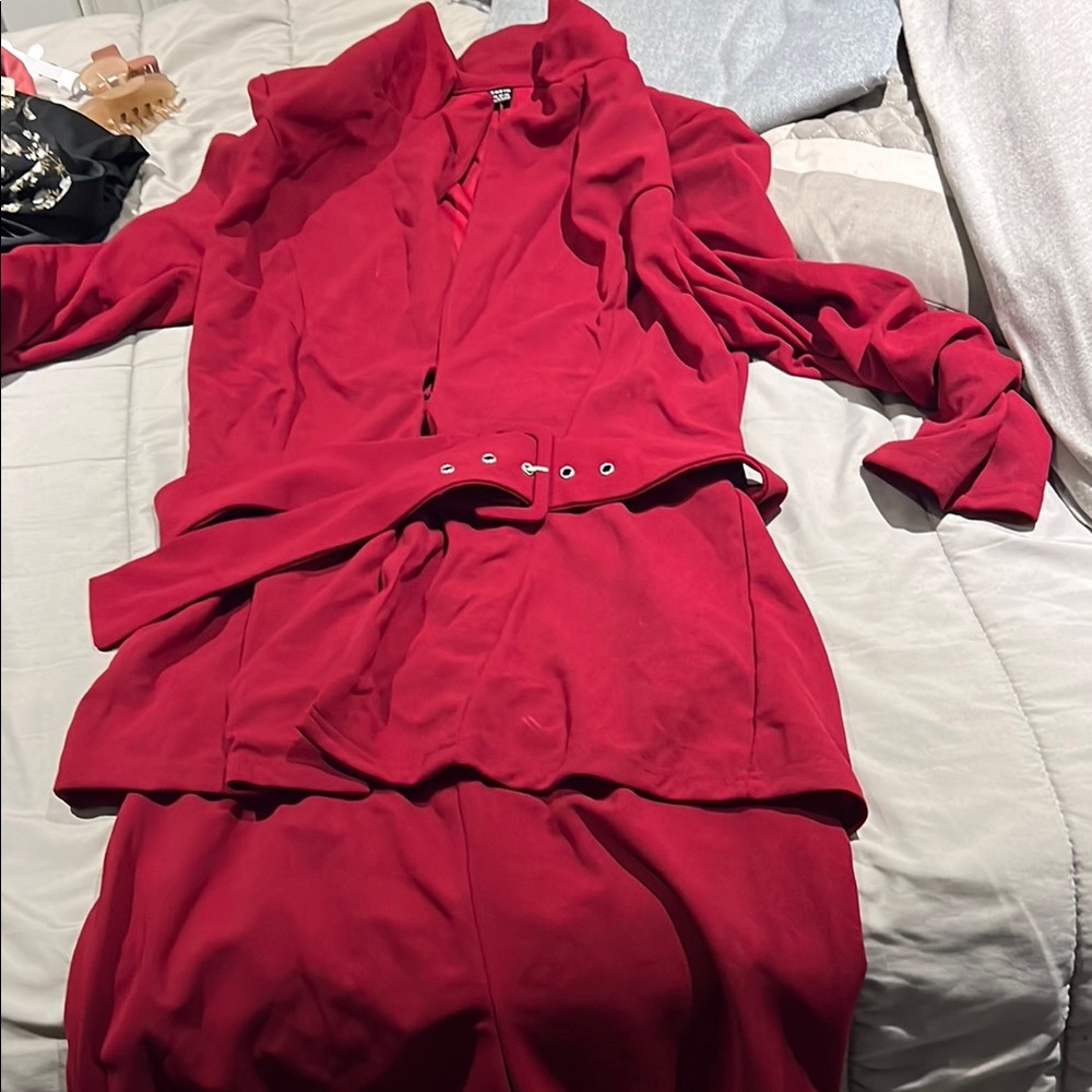 Chic Red Blazer and Pants Set